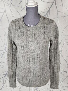 Banana Republic Gray Cable Knit 100% Alpaca Crewneck Sweater